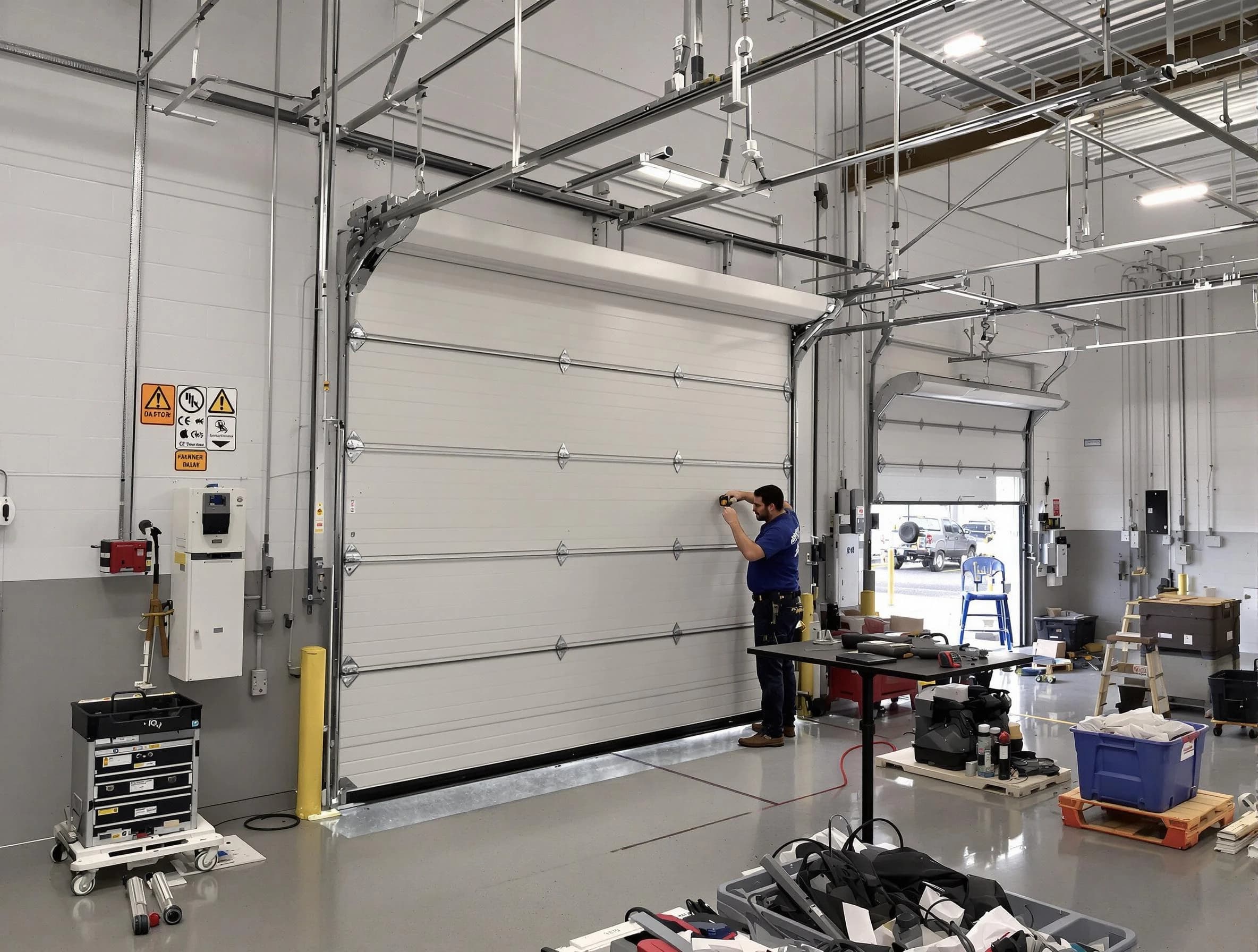 Commercial garage door repair being performed by North Providence Garage Door Repair expert in North Providence