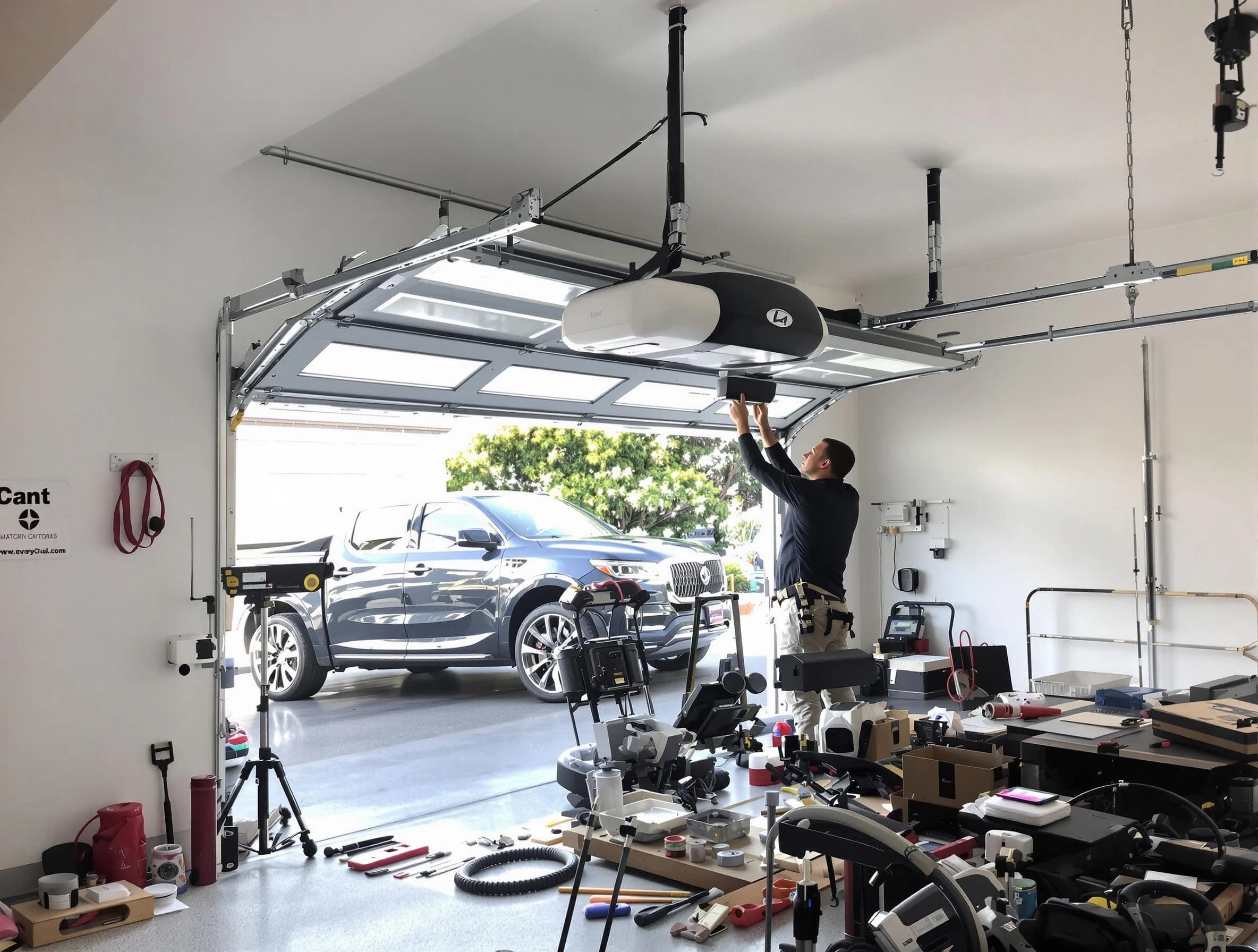 North Providence Garage Door Repair specialist installing smart garage door opener system in North Providence home