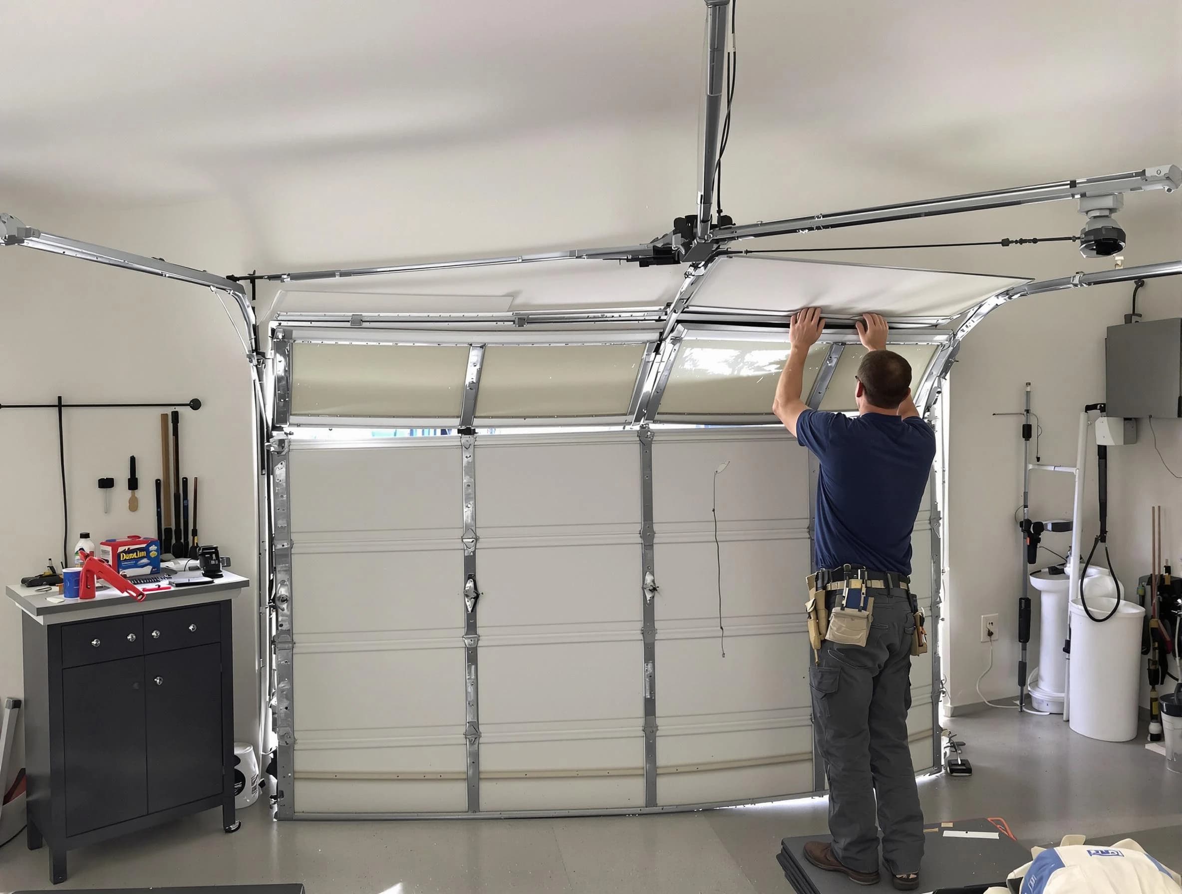 North Providence Garage Door Repair specialist performing precise section replacement on North Providence garage door