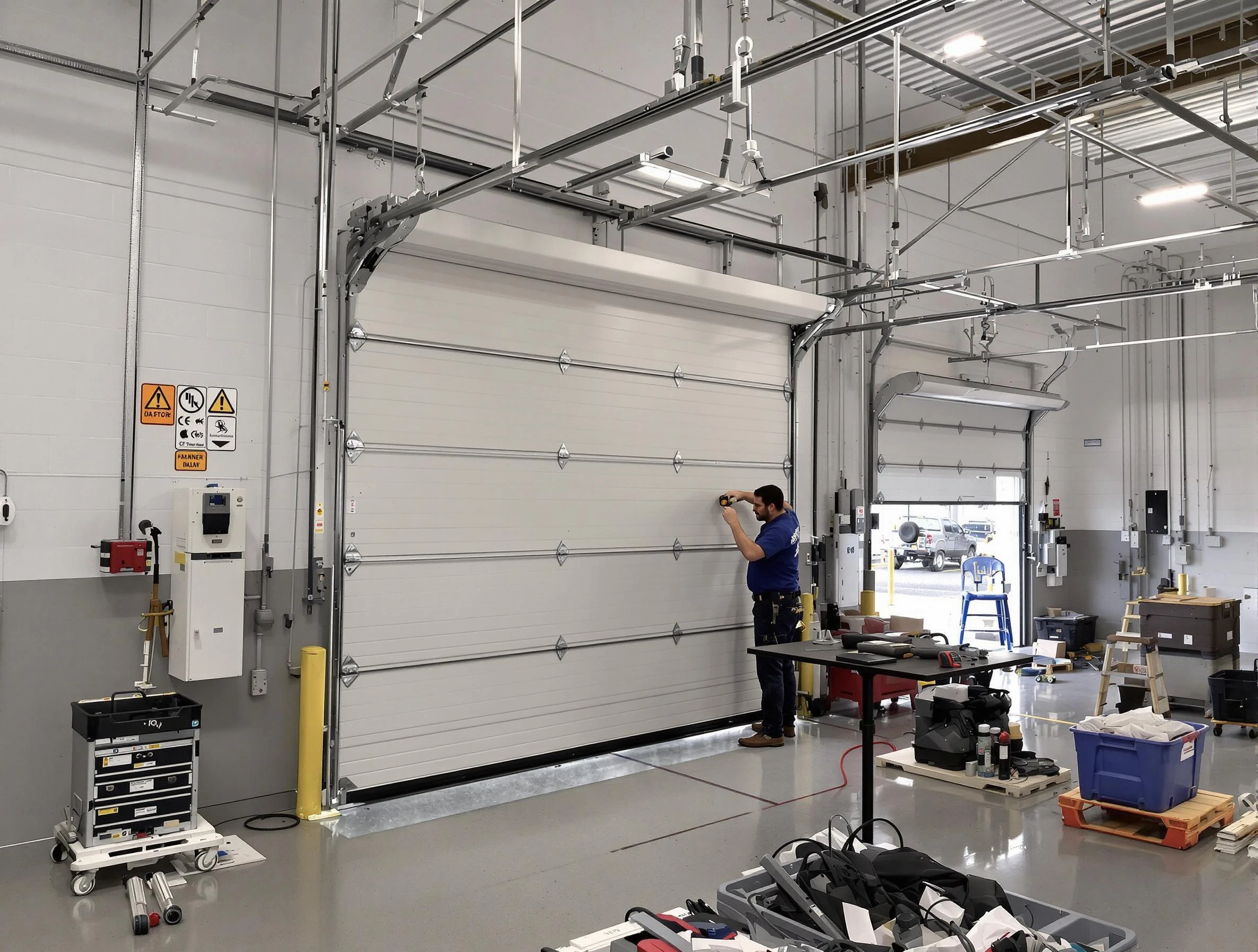 Commercial garage door repair being performed by North Providence Garage Door Repair expert in North Providence