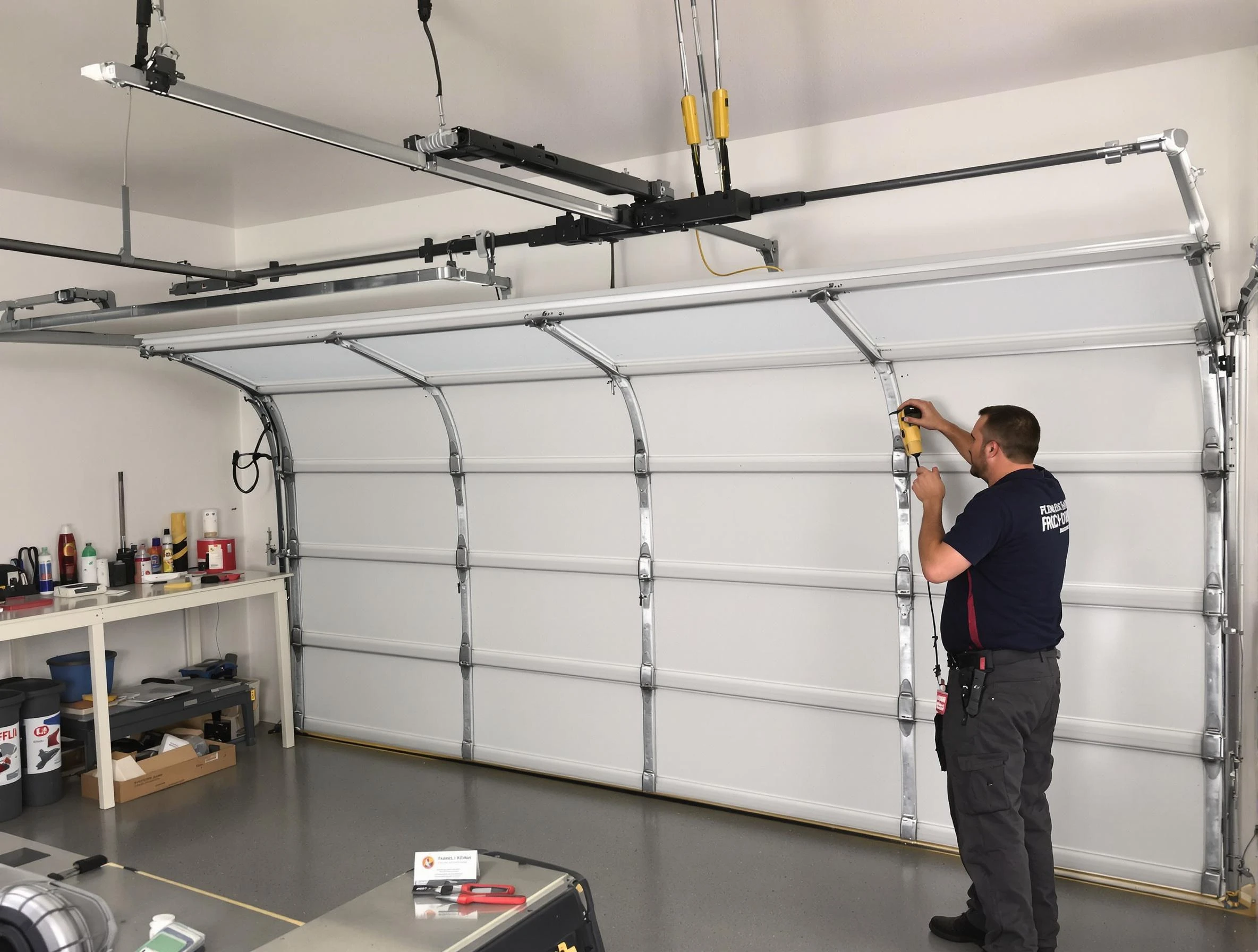 North Providence Garage Door Repair certified technician performing overhead door system repair in North Providence